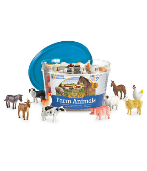 Bondegårdsdyr i opbevaringsspand, 60 stk.