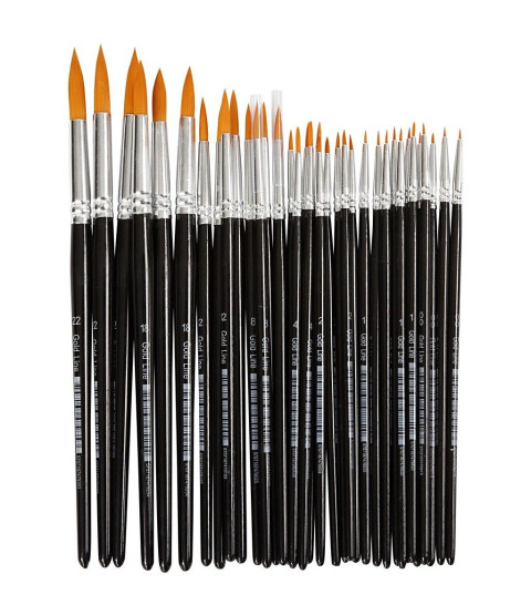 Gold Line Pensler, nr. 1+2+4+8+12+18+22, B: 1,5-8 mm, 36 ass. runde