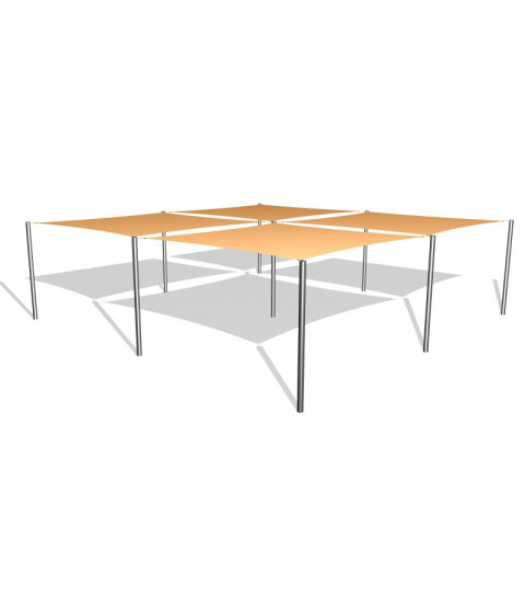 4 stk. Solsejl 3,6 x 3,6 incl. stolper i rustfri stål / beslag 