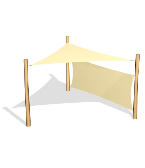 Solsejl 3,6x3,6x3,6m incl. 1 sidesejl 1,5x3,6 m og stolper/beslag