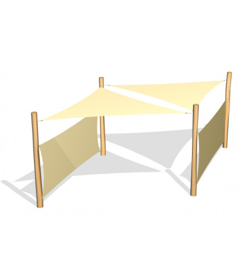 2 stk. Solsejl 3,6 x 3,6 x 3,6 m og 2 sidesejl 1,5 x 3,6 m