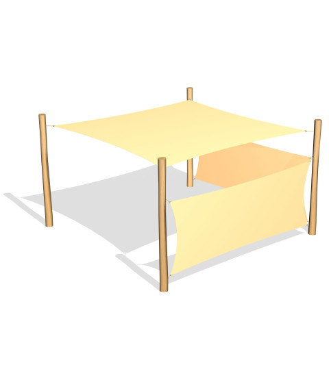 Solsejl 3.6 x 3.6 m. incl. 2 sidesejl og stolper / beslag 
