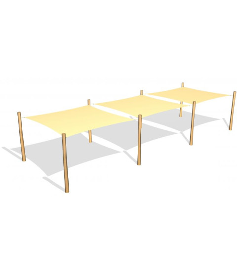 3 stk. Solsejl 3.6 x 3.6 m. incl.stolper / beslag 