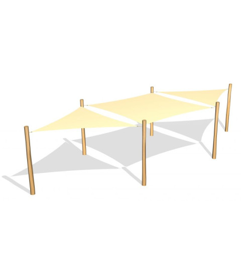 1 stk. Solsejl 3.6 x 3.6 m. og 2 stk. 3.6 x 3.6 x 3.6 m. incl.stolper / beslag 
