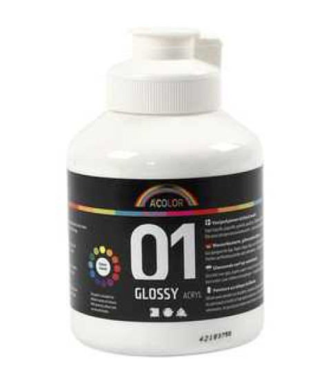 A-Color akrylmaling, 500 ml, hvid 01 - blank, hvid
