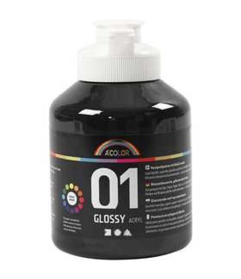 A-Color akrylmaling, 500 ml, sort 01 - blank, sort