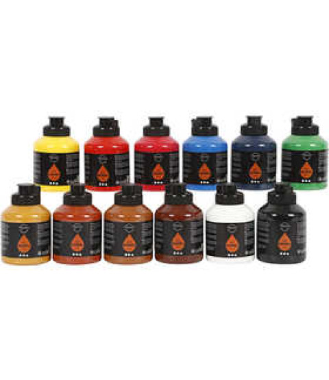 Pigment Art School, 12x500 ml, standardfarver , ass. farver