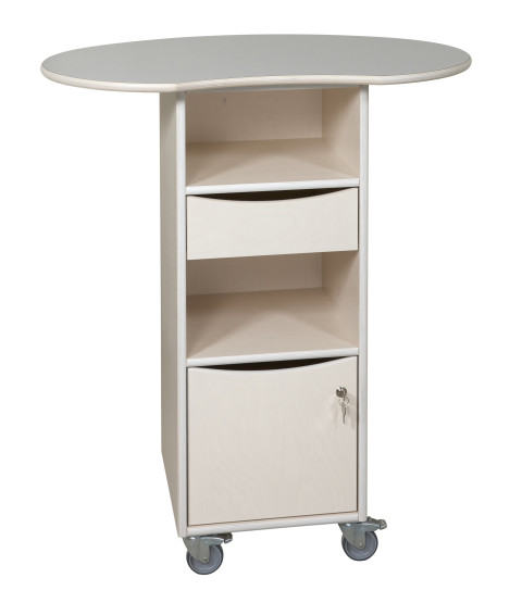 Indskrivningspult med skuffe og skab, med hjul