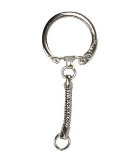 Nøglering med kæde, dia. 2,3 cm, L: 6 cm, 25 stk.