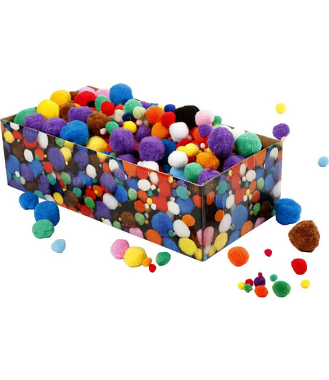 Pomponer, sortiment med 720 stk. ass.