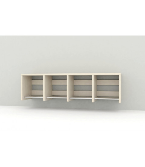 Væghængt garderobebænk m. skorist - 4 sektioner