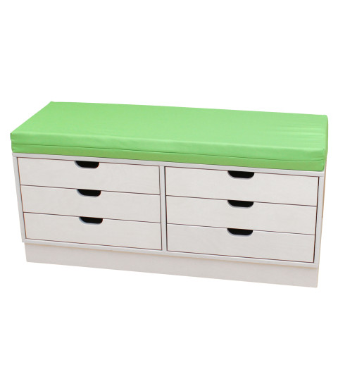 Bænk med 6 skuffer og madras