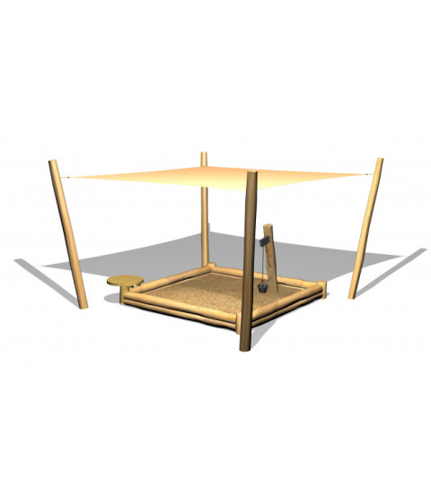 Robinia sandkasse m/solsejl, sandkran og sandbord