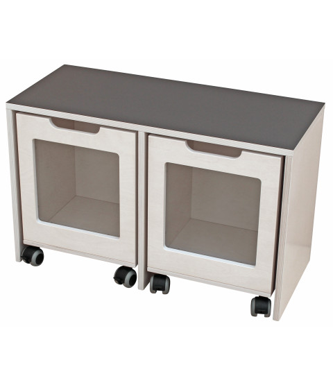 Bænk med 2 kasser på hjul