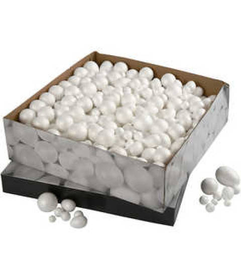 Styroporkugler og -æg, str. 1,5-6,1 cm, 550 ass.