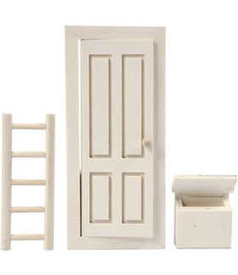 Dør, postkasse og stige