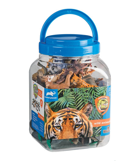 Vilde dyr og tilbehør i spand, 30 dele