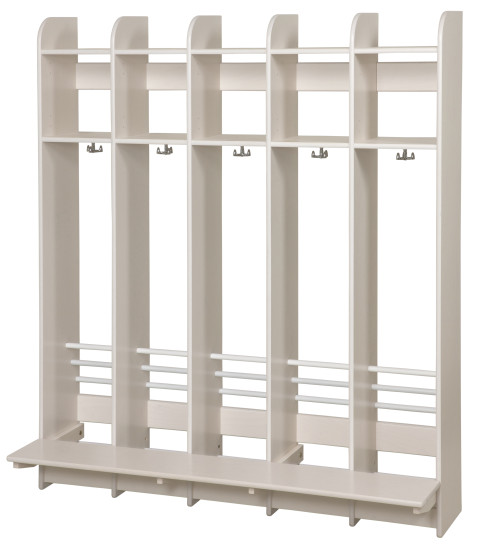 Garderobe i birk m. bænk - 4 sektioner