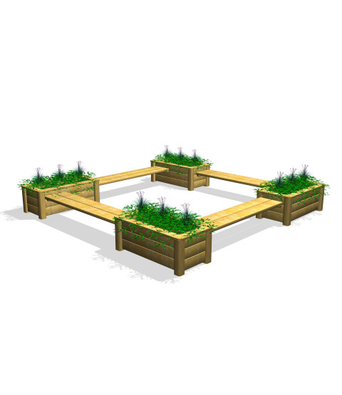 Opholdsplads med blomsterbede