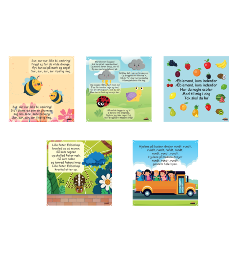 Sæt med 5 stk. børnesange 40x40 cm