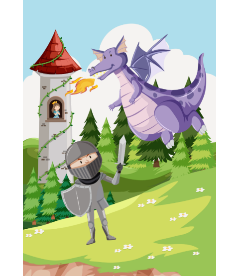 Støjdæmpende skærmvæg - Drage / ridder