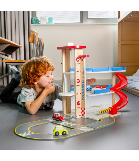 P-hus / garage med vej og biler