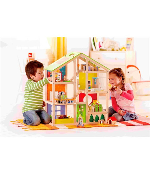 Dukkehus i træ, åbent