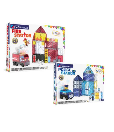 Magna-tiles brandstation + politistation, 85 dele