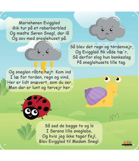 Mariehønen Evigglad - læringstavle / skilt