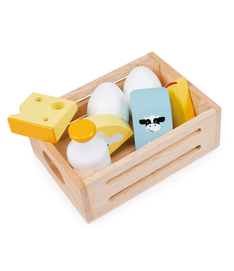 Kasse med mejeriprodukter - træmad