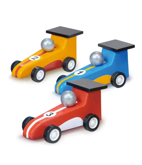 Racerbiler i træ med optræk - 3 stk.