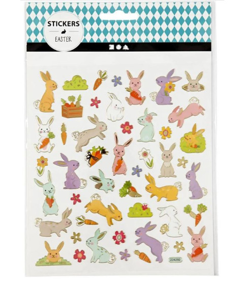 Stickers med påskeharer, 8 ark.