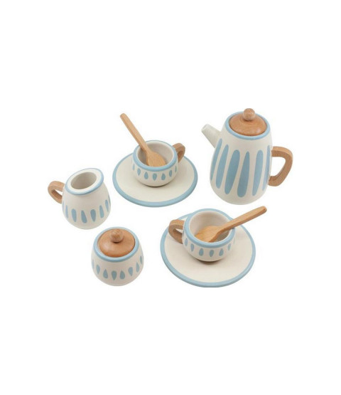 Tesæt i træ, hvid / støvet blå