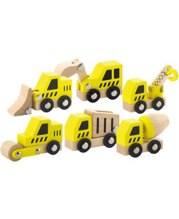 Minibiler i træ, sæt med 6 stk.