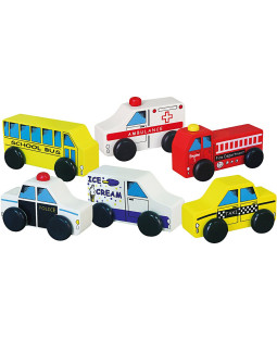 Erhvervsbiler i træ, sæt med 6 stk.