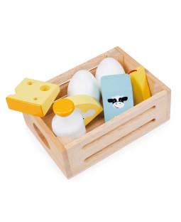 Kasse med mejeriprodukter - træmad